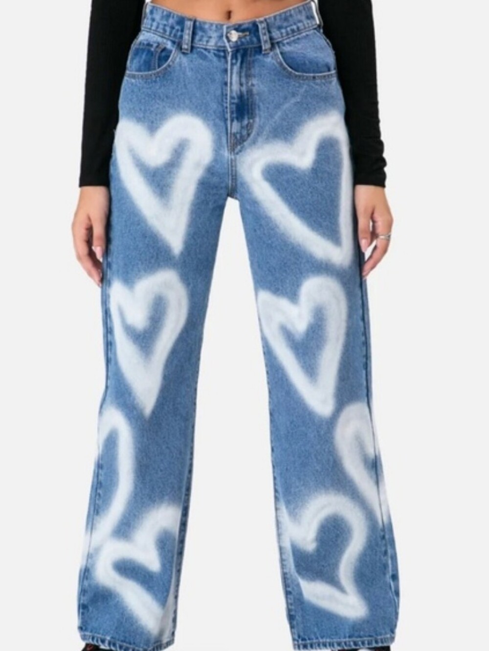 Adika High Rise Wide Leg Jeans Y2K Heart Pattern Size Small Baggy Loose Fit